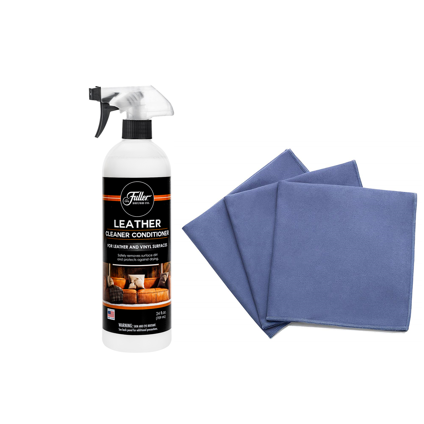 Leather Cleaner Conditioner with Sprayer + Suede Microfiber Cloths