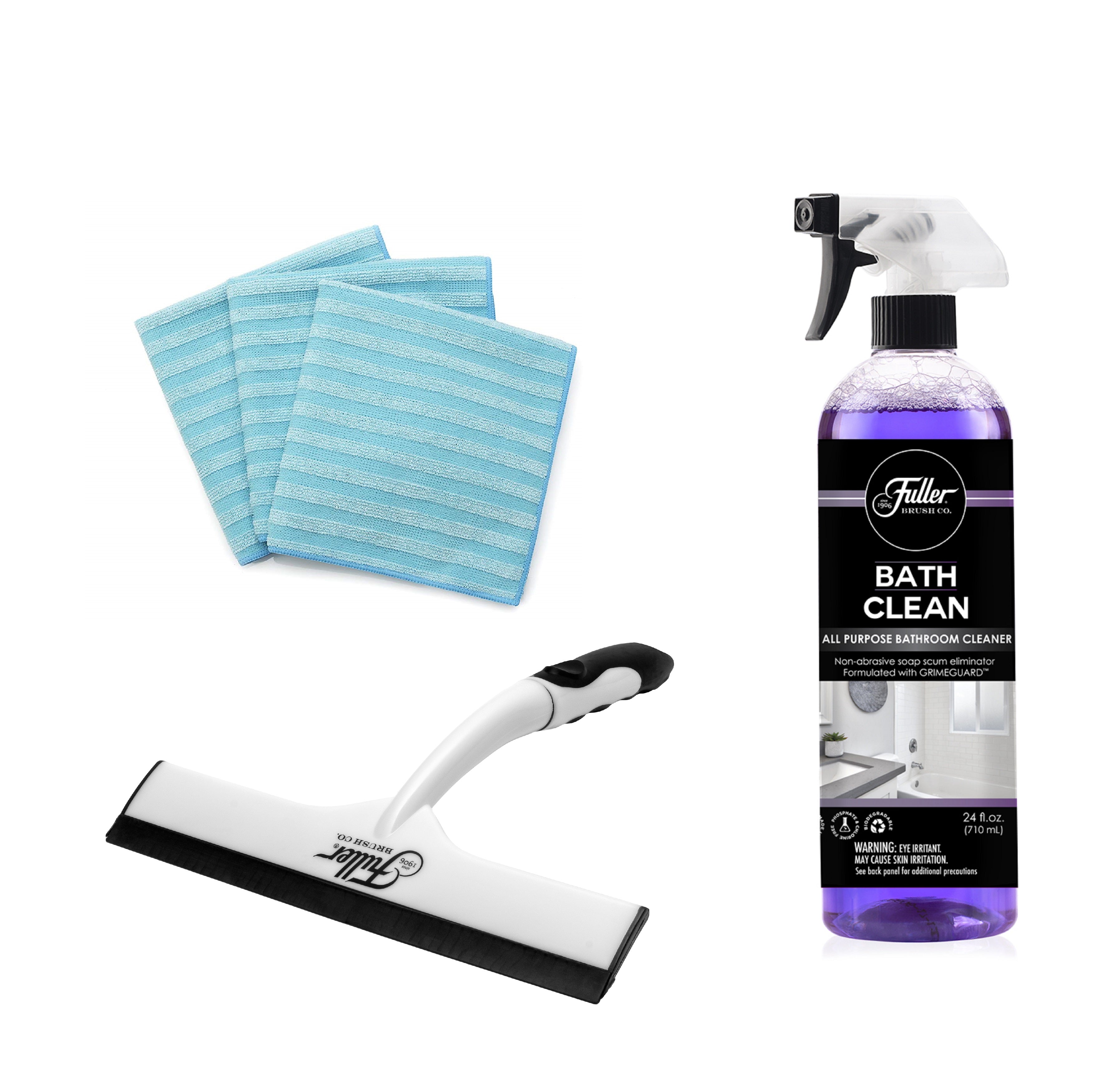 Bathroom & Shower Cleaning Kit - Bath Clean + Microfiber Cloths + Squeegee