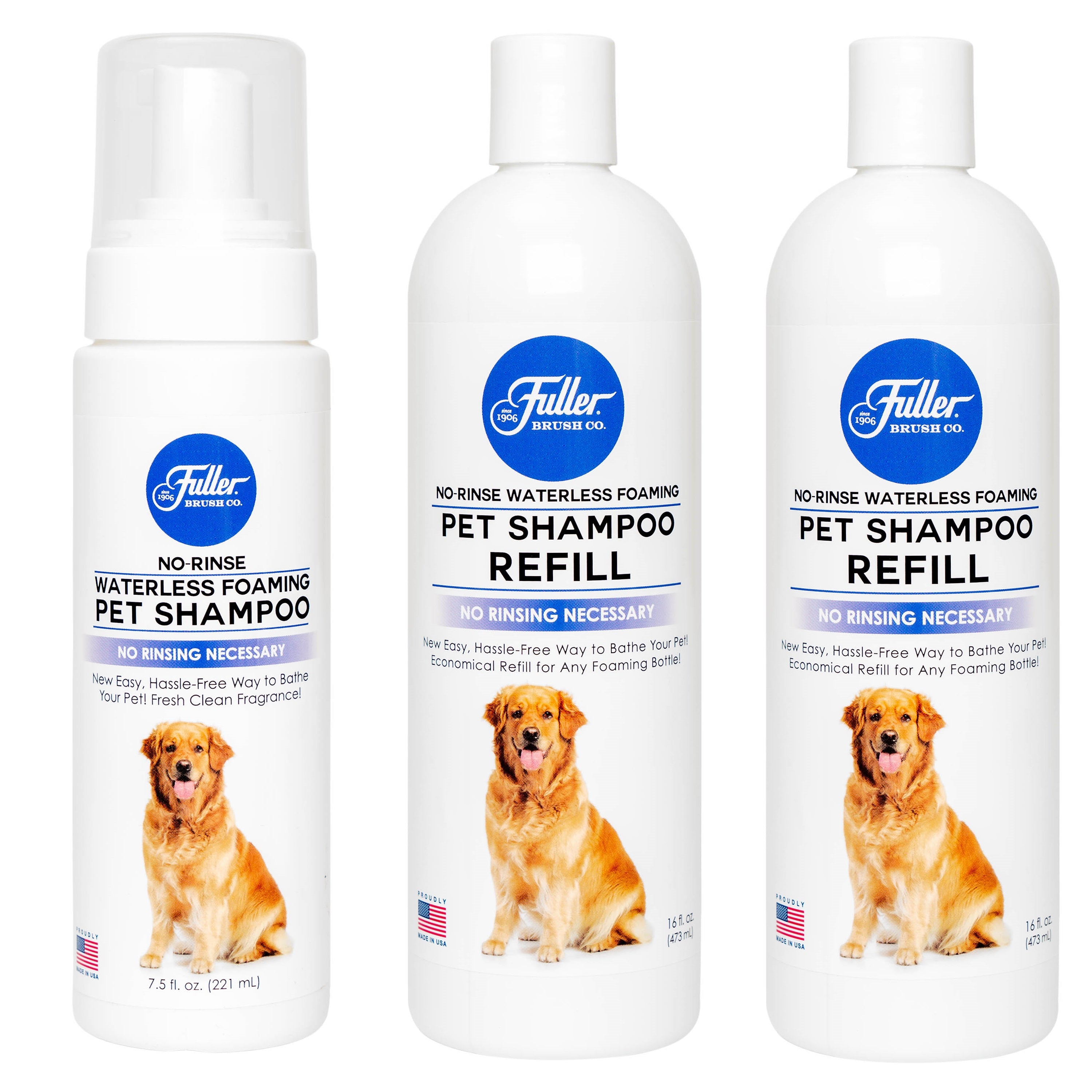 Waterless No-Rinse Foaming Pet Shampoo For Dogs– Cleans, Conditions & Moisturizes + 2 Refill Bottles