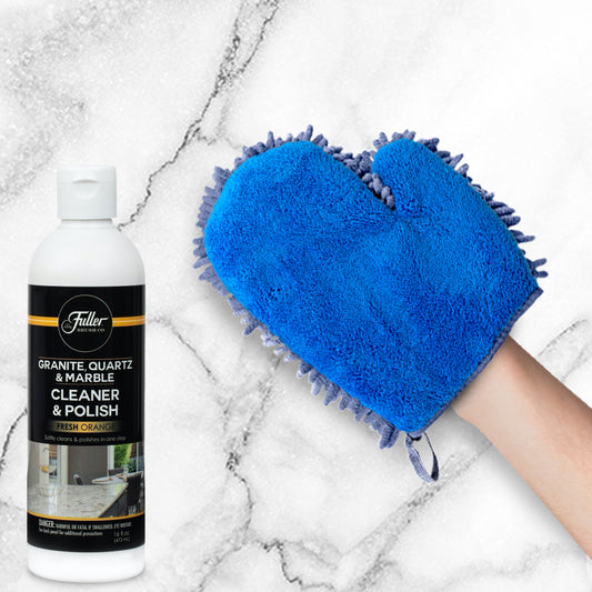 2 in 1 Clean & Polish Microfiber Mitt + Granite Quartz Marble Countertop Cleaner & Polish