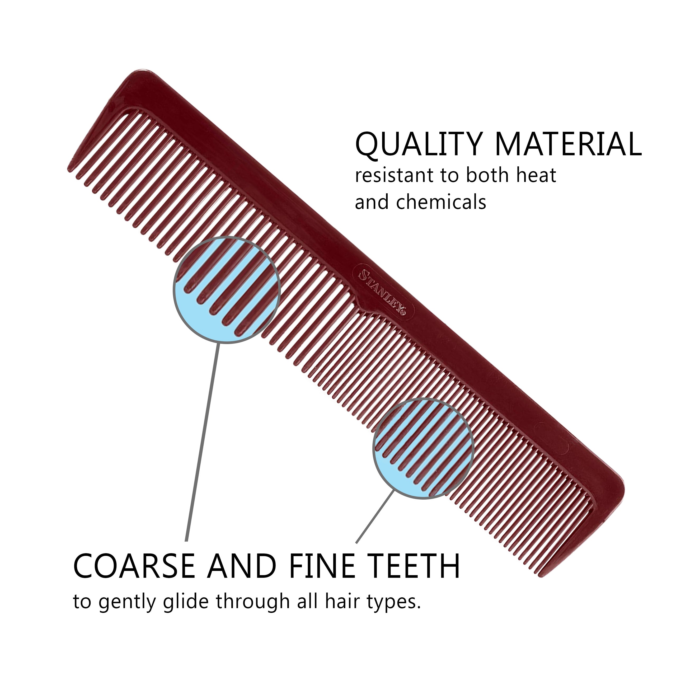 Essentials Ladies Comb, Dual Sided Coarse and Fine Tooth Design - Mulberry