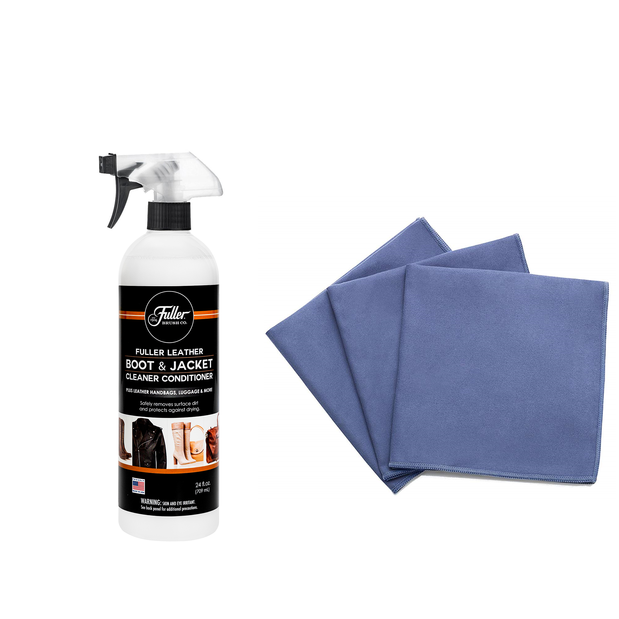 Fuller Leather Boot & Jacket Cleaner Conditioner with Sprayer + Suede Microfiber Cloths