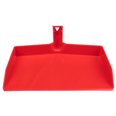 Recogedor de plástico rojo Fiesta, de gran alcance, de fácil agarre con mango de pinza y cepillo de la compañía Clip-on-Dustpans-Fuller Brush.