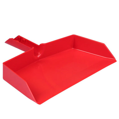 Recogedor de plástico rojo Fiesta, de gran alcance, de fácil agarre con mango de pinza y cepillo de la compañía Clip-on-Dustpans-Fuller Brush.