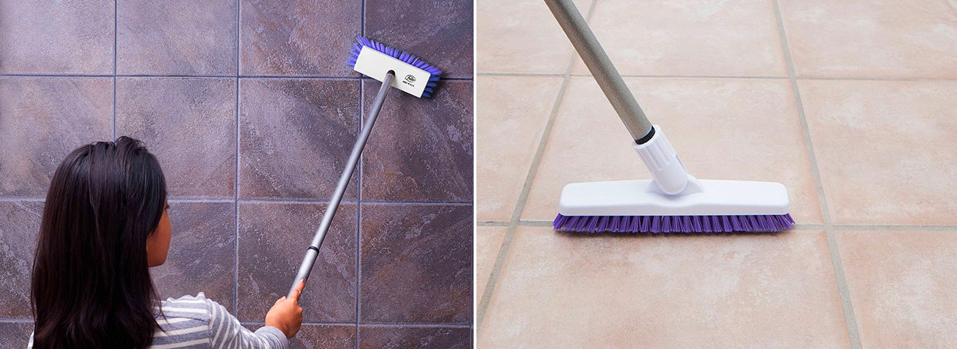 Bring It On Grout Brush Cleaner and Tile Scrubber with Lightweight  Extension Pole | Clean Stained Grout Lines in Shower, Bathroom, Tile Floor  