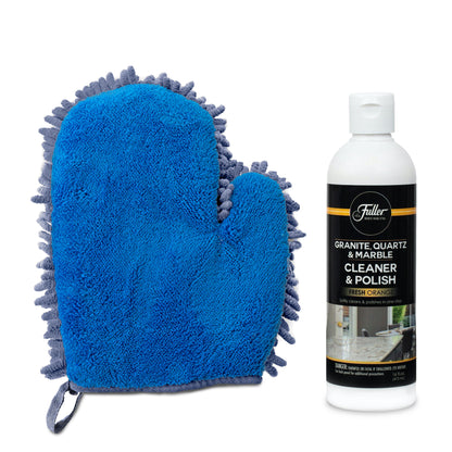2 in 1 Clean & Polish Microfiber Mitt + Granite Quartz Marble Countertop Cleaner & Polish