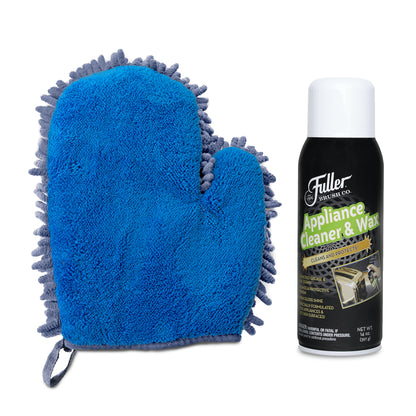Appliance Cleaner & Wax Spray + 2-in-1 Clean & Polish Microfiber Mitt - Dual Purpose Cleaning Glove