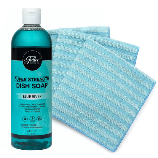 Dish Soap Super Strength Blue River + Dual Action Microfiber Cleaning Cloths (Pack of 3)