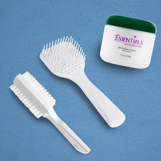 Self Care and Grooming Gift - Includes Scalp Massage & Shampoo Brush, Hand n Nail Brush and Essentials All Purpose Cream