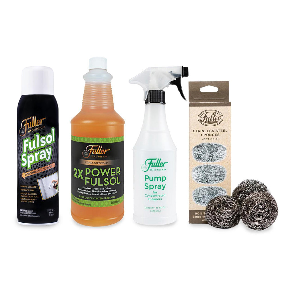 2X Power Fulsol + Fulsol Foaming Spray + Fuller Spray Bottle + Stainless Steel Scrubbers