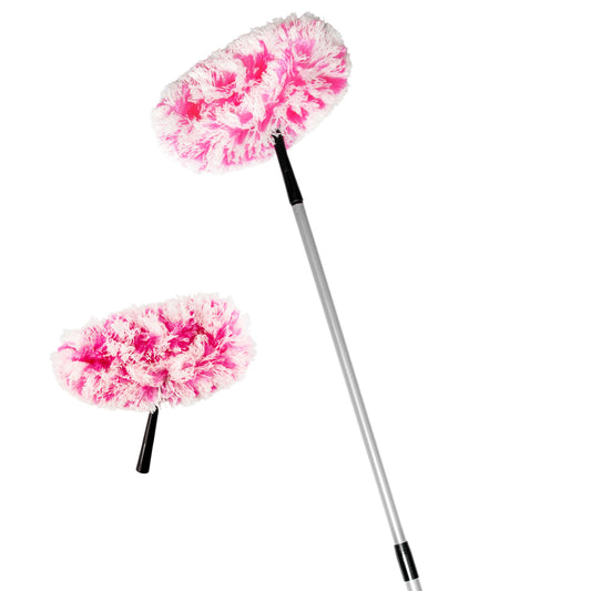 Fuzzy Fan Duster (Pink) + Replacement Head + Telescopic Handle