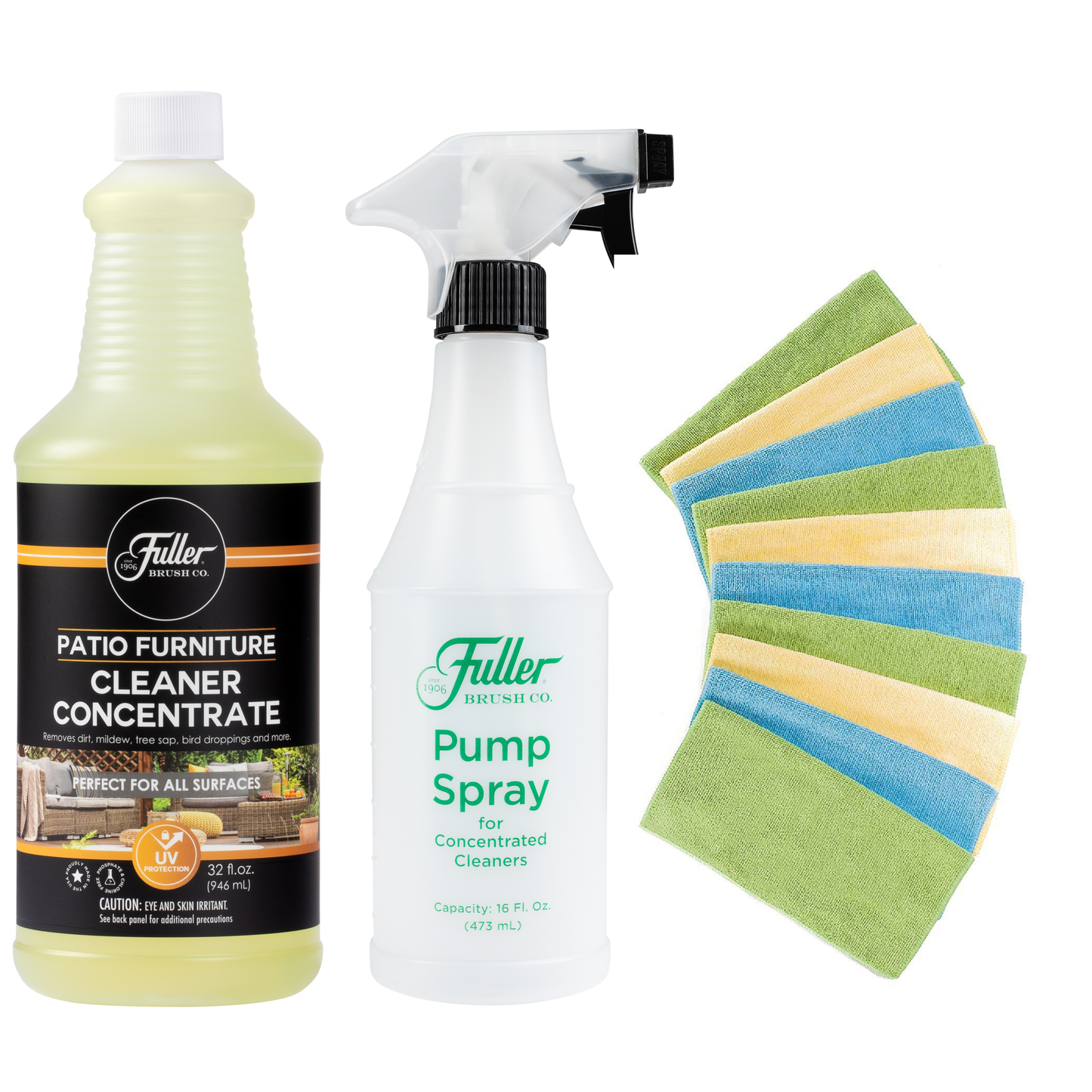 Patio Furniture Cleaner Concentrate + All-Purpose Microfiber Cleaning Cloths + Pump Spray Bottle