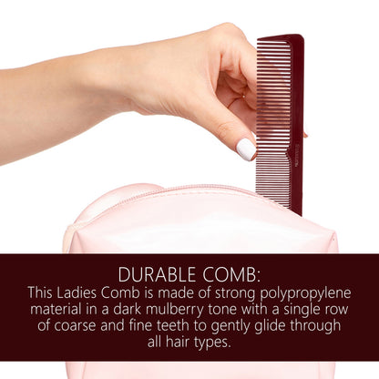 Essentials Ladies Comb, Dual Sided Coarse and Fine Tooth Design - Mulberry