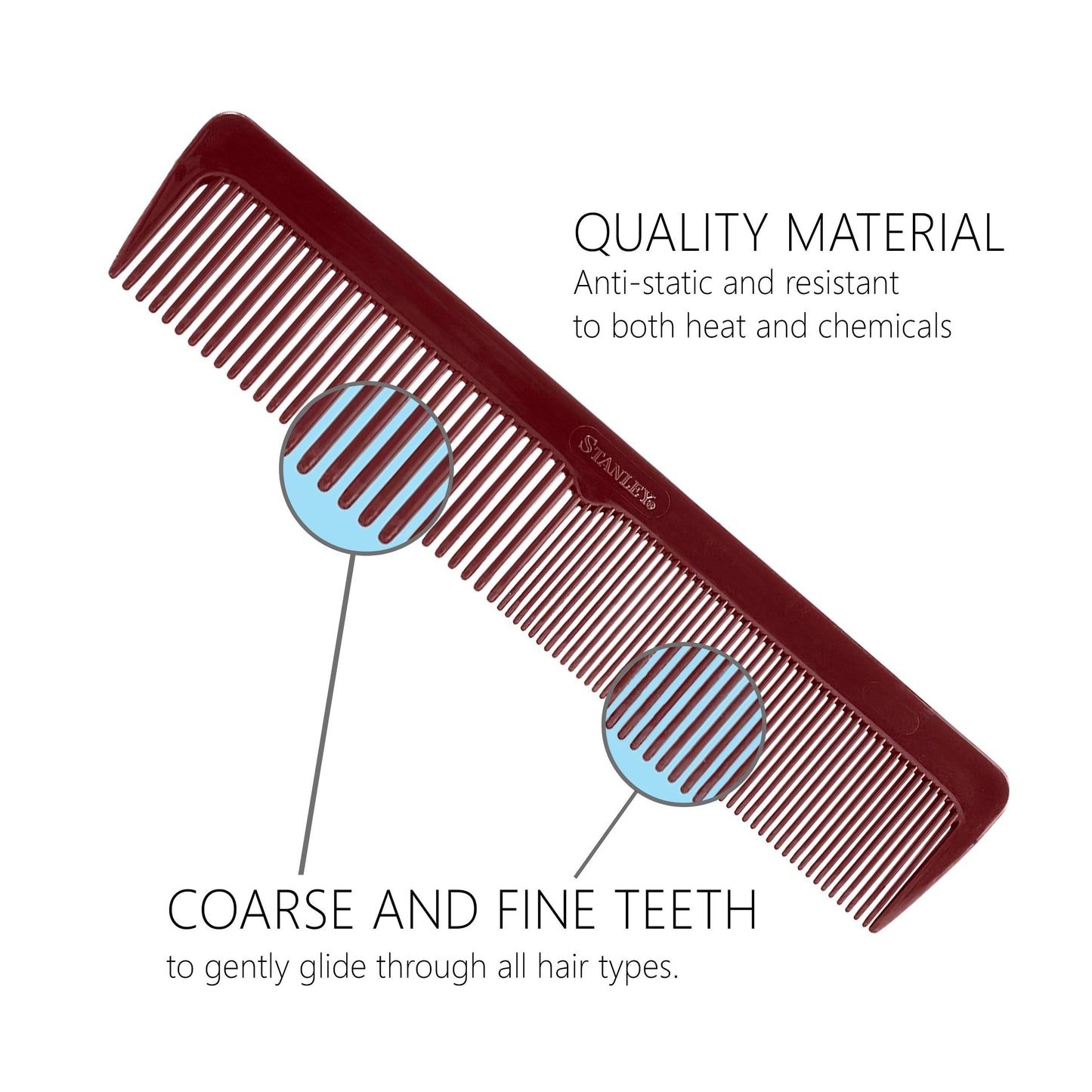 Essentials Ladies Comb, Dual Sided Coarse and Fine Tooth Design - Mulberry