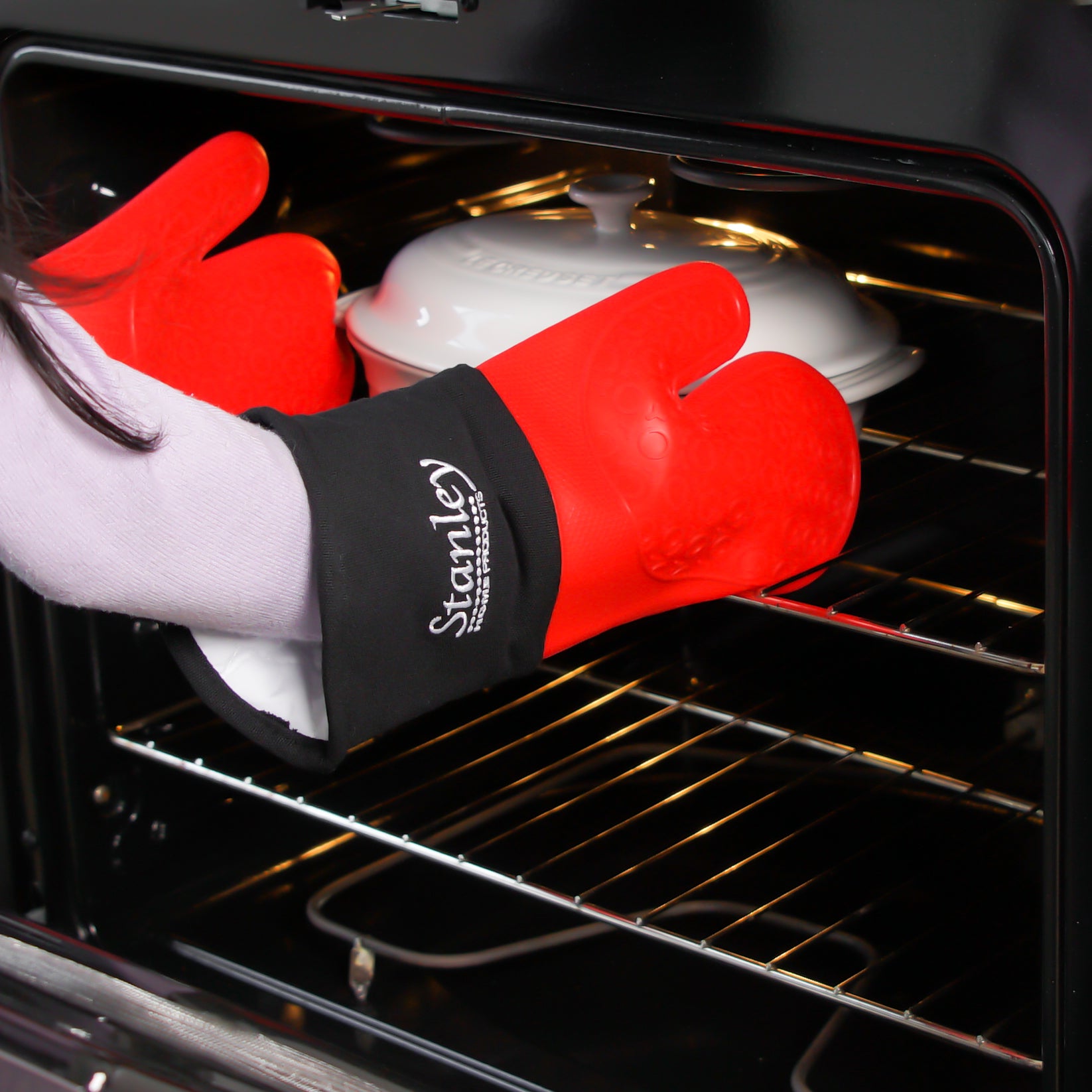 Kitchen BBQ Double Oven Mitts Gloves Extra Long & Thick, Heat