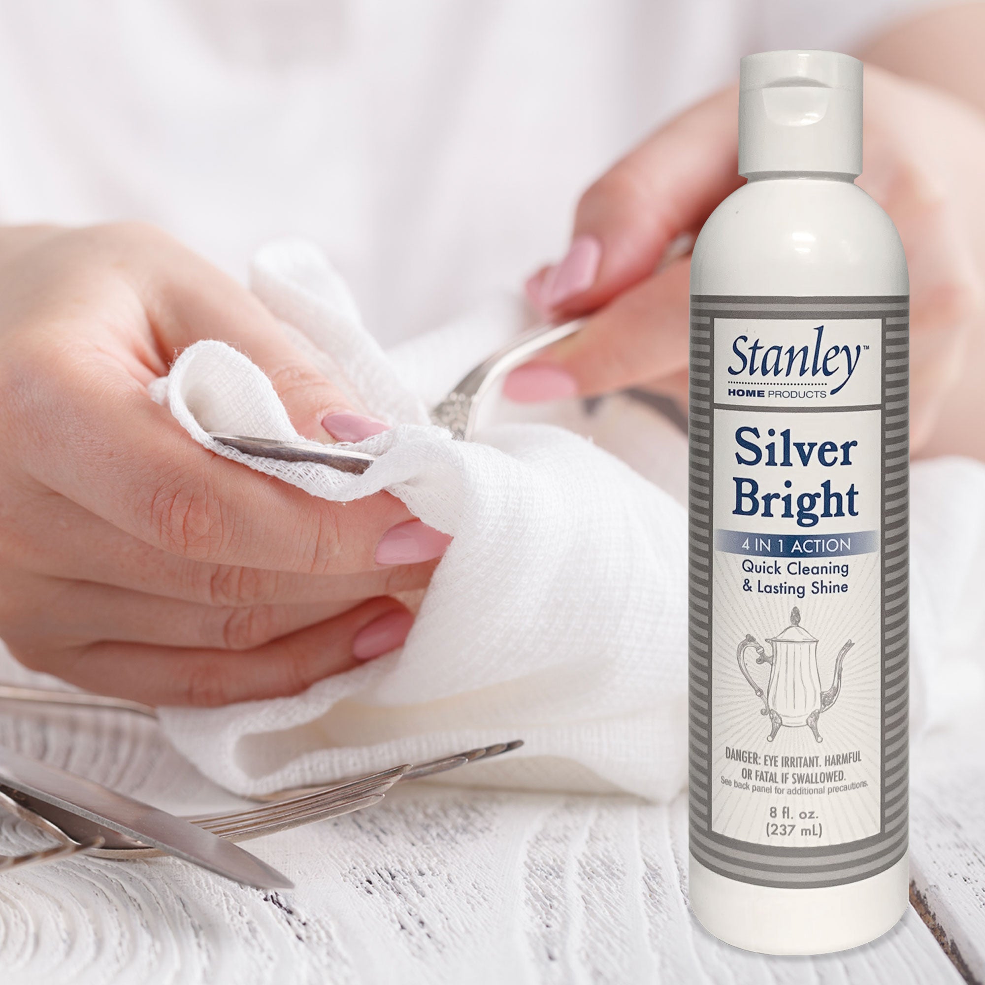 Stanley Home Silver Bright – Silver Cleaner & Polish – for Silver Plate, Sterling, Chrome, Fine Antique Silver – Safely Cleans, Removes Tarnish & Help