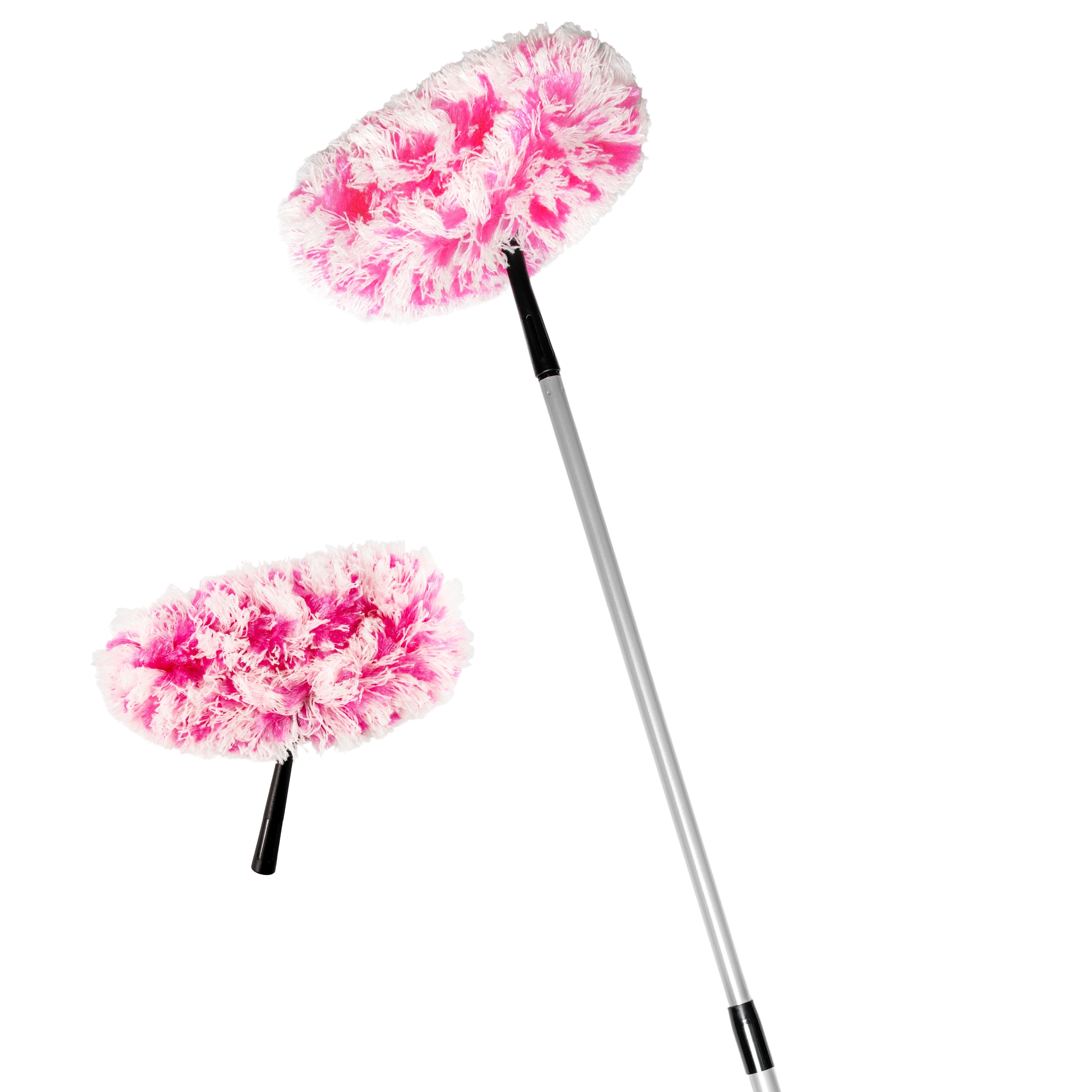 Fuzzy Fan Duster (Pink) + Replacement Head + Telescopic Handle