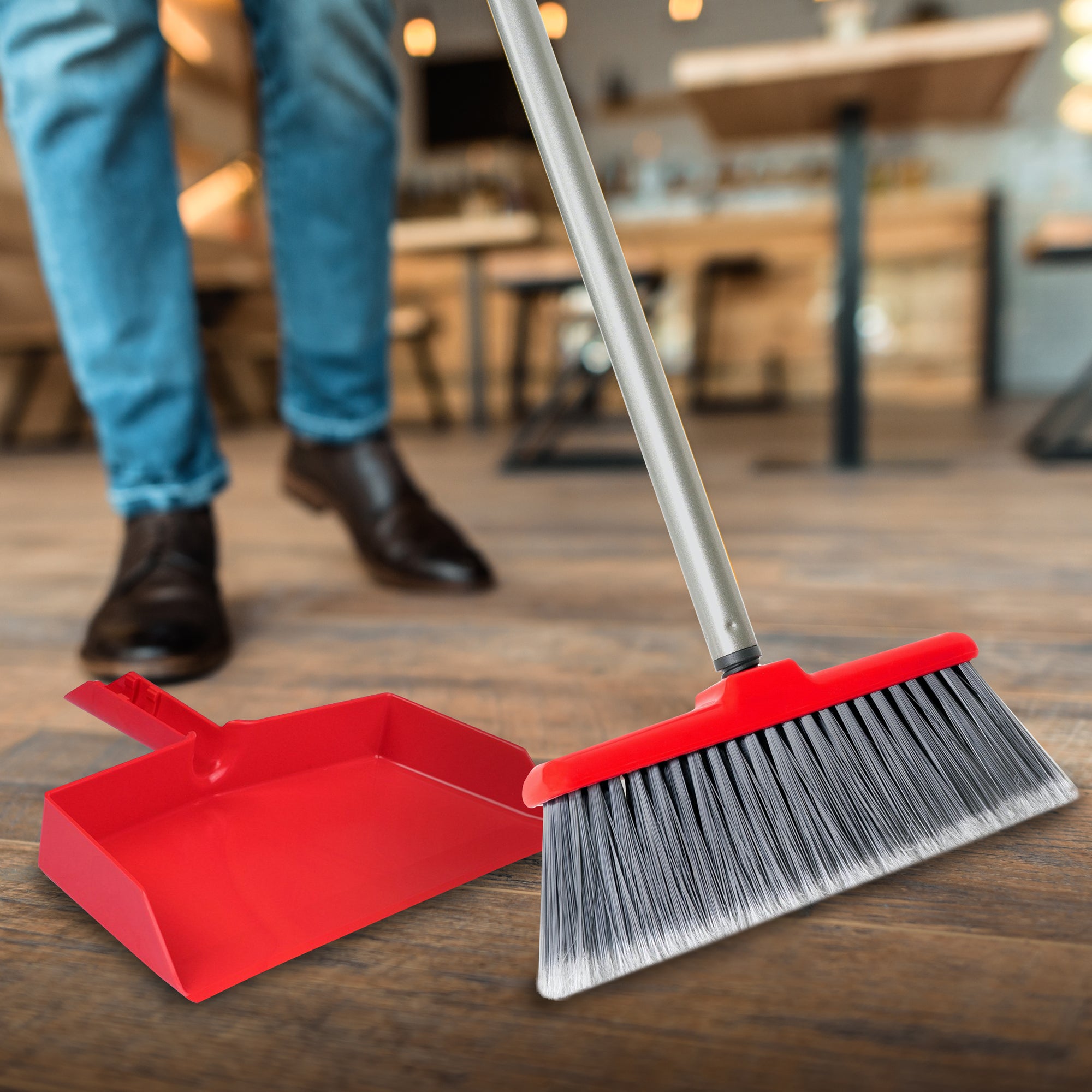 Fuller Brush Fiesta Red Kitchen Broom with Clip-On Dustpan