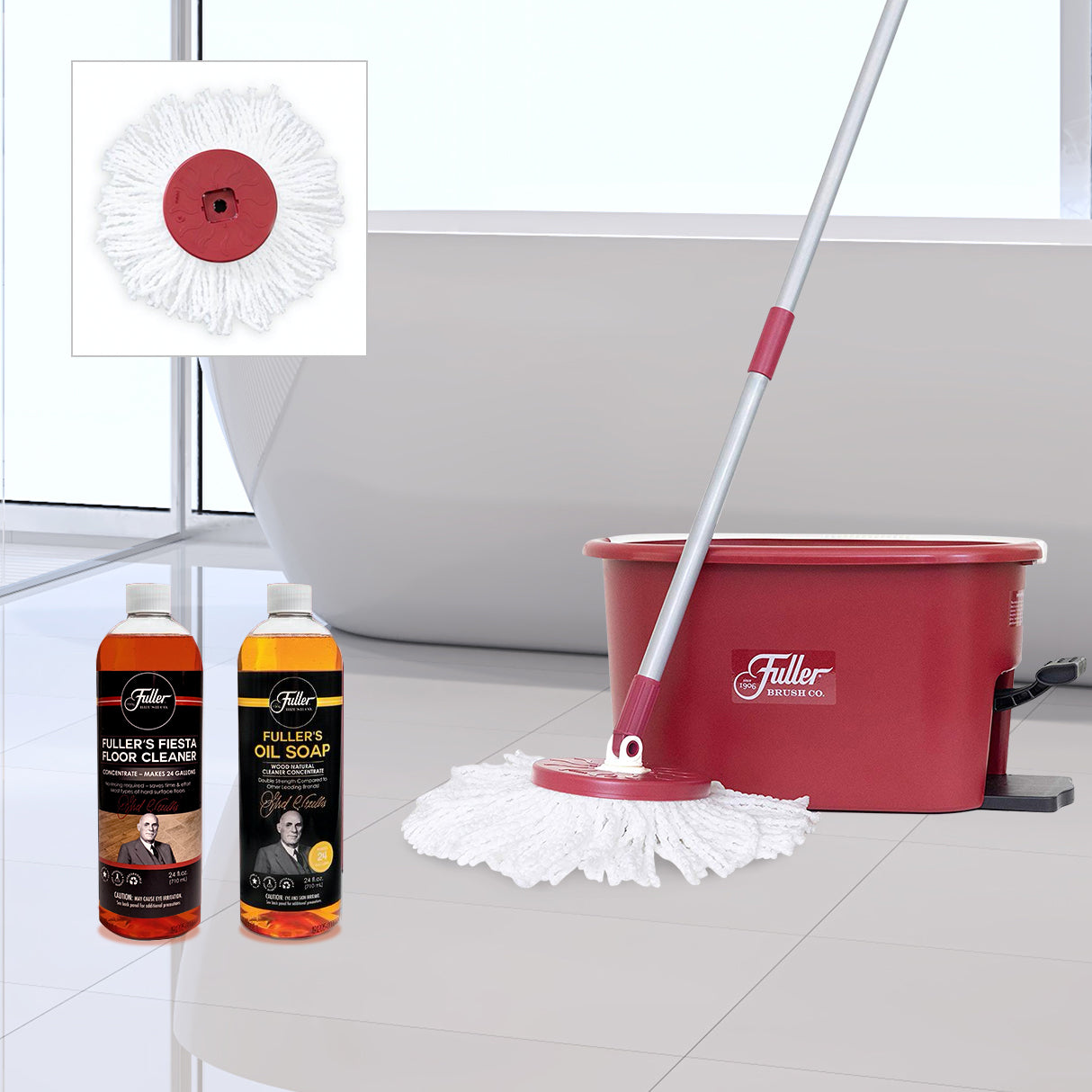 Spin Mop + Oil Soap + Fiesta Floor Cleaner + Extra Mop Head