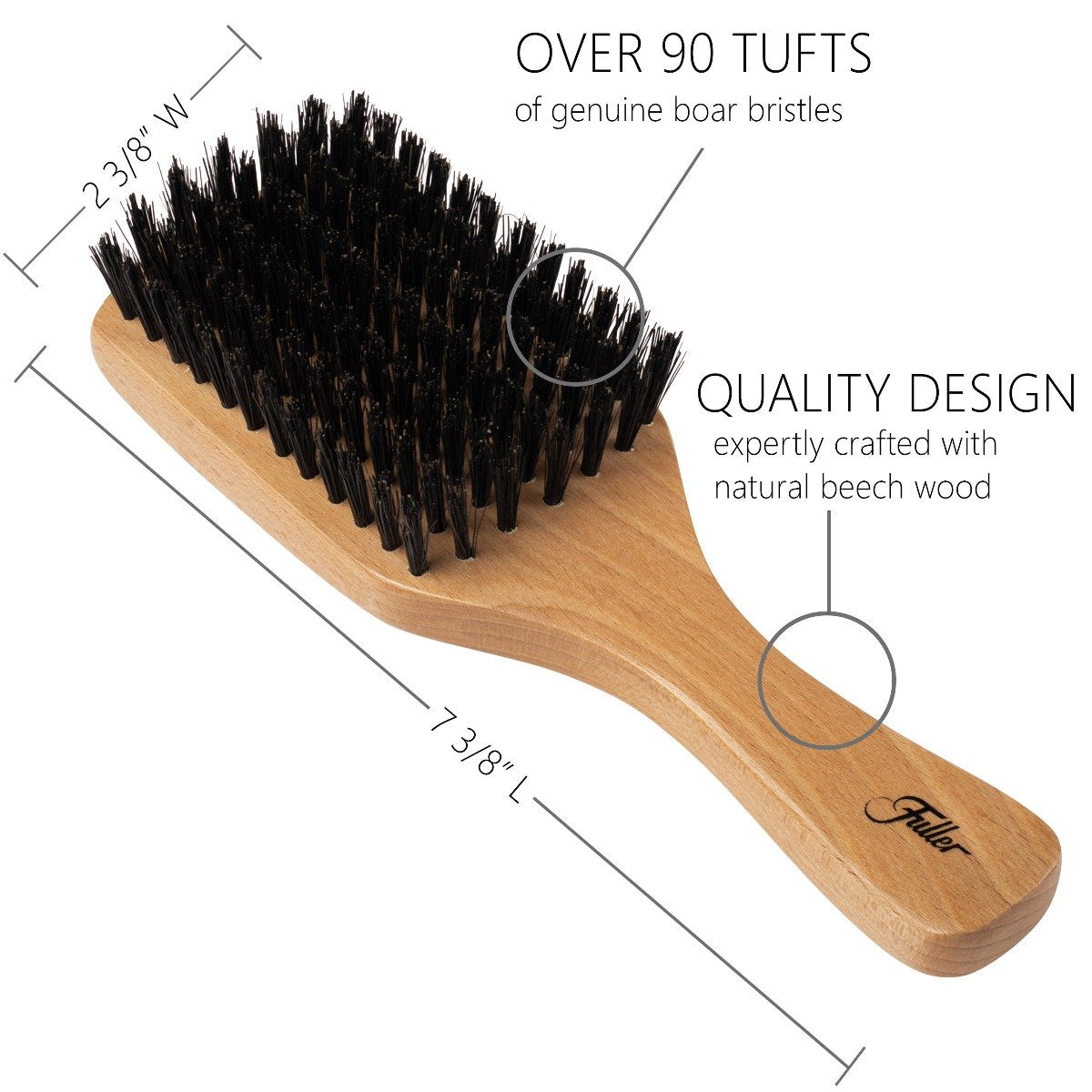 Wood Club Hairbrush W/Natural Boars Hair Bristles Unique Pattern