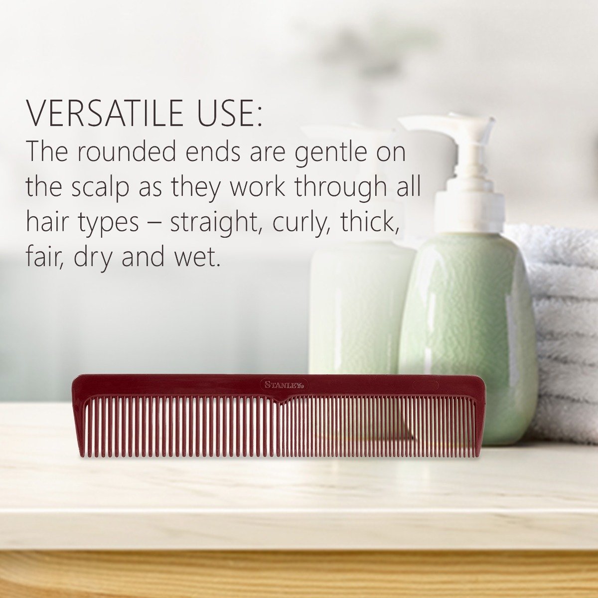 Essentials Ladies Comb, Dual Sided Coarse and Fine Tooth Design - Mulberry-Combs-Fuller Brush Company