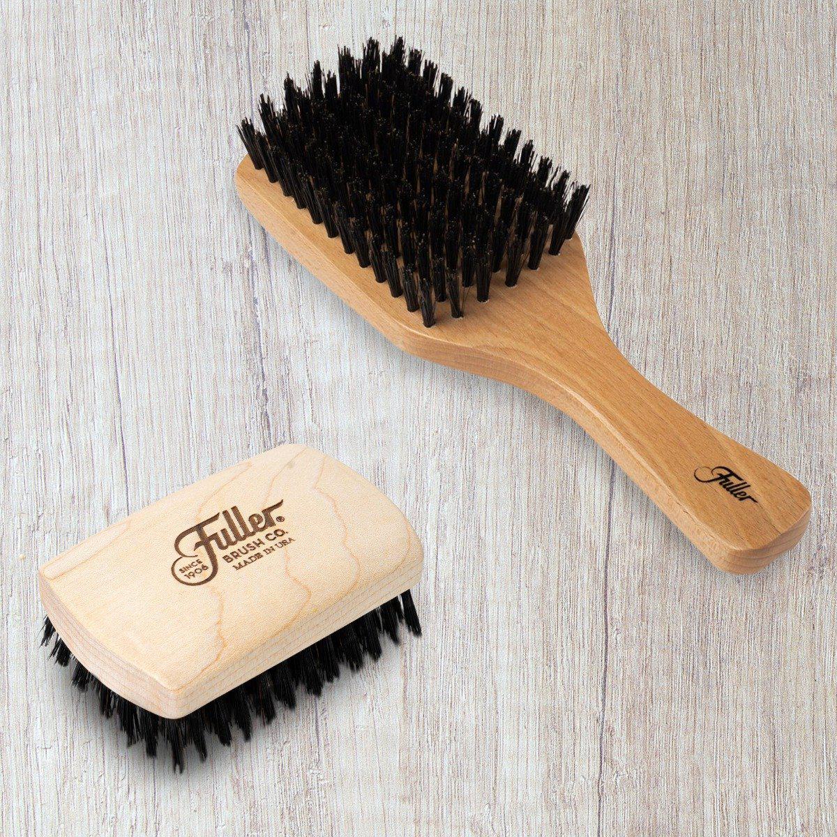 Hand-crafted Hairbrush Gift Set - Includes Beech Wood Club Hairbrush and Pocket-size Hair & Beard Brush-Hair Brushes-Fuller Brush Company