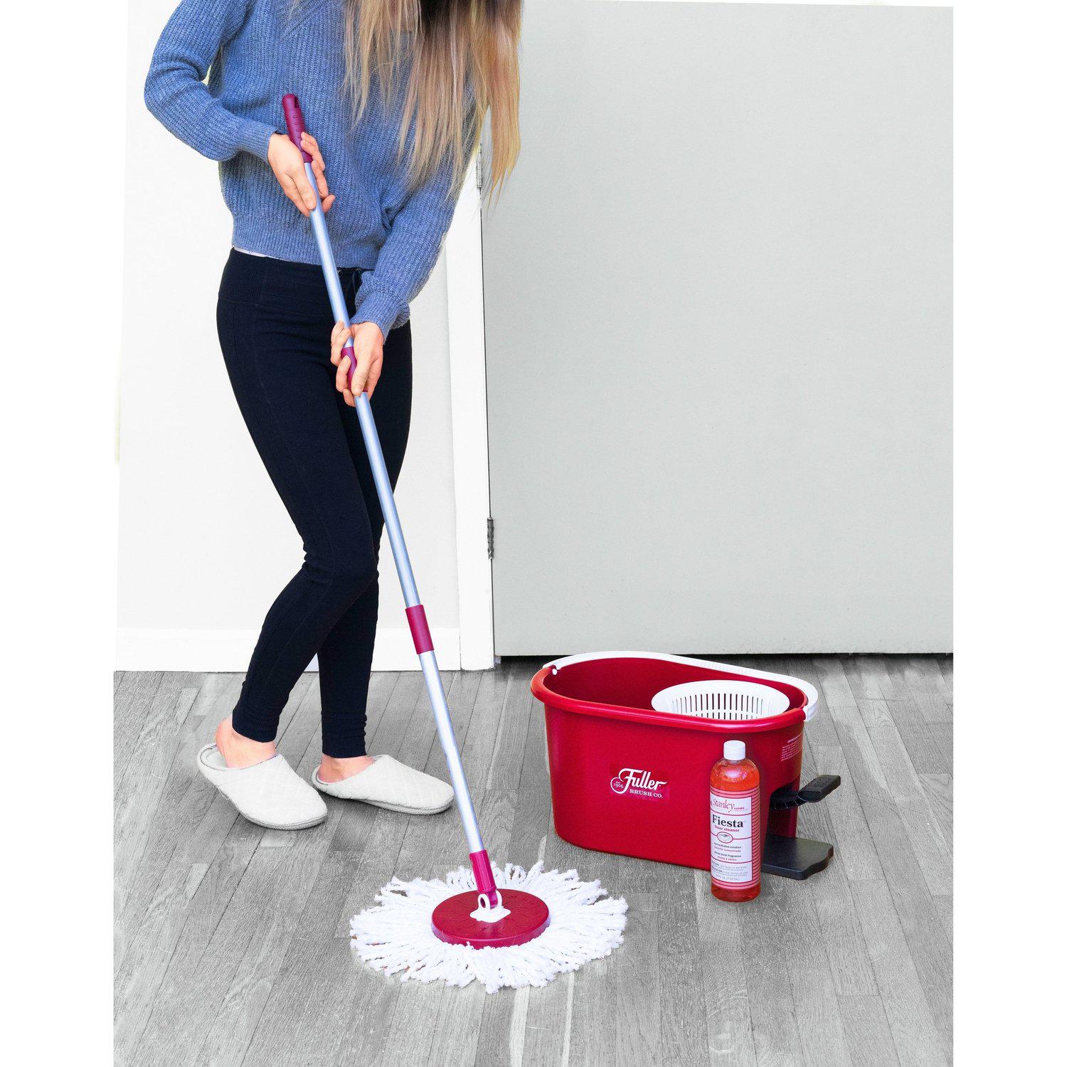 Microfiber Spin Mop & Bucket Floor Cleaning System with 2 Microfiber Mop  Heads，Pink 